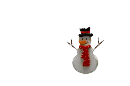 Christmas wooden snowmen decoration isolated on white backgroundの写真素材