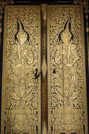 Thailand marks on the door of the temple, with Thai definitionのeditorial素材