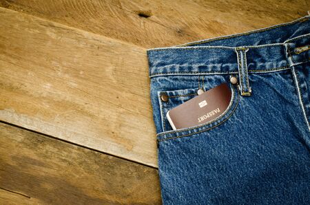 Passport in Jeans pocketの写真素材