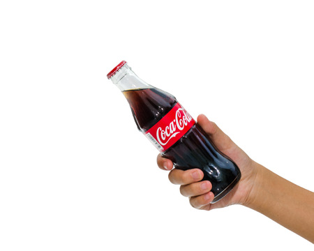LAMPHUN, THAILAND- JAN 14, 2015:Handle Coke , Coca-Cola on white background. Coca-Cola is a carbonated soft drink sold throughout the world.のeditorial素材
