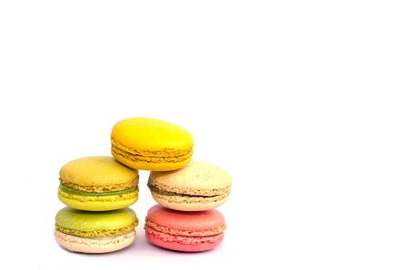 Colorful macarons on white backgroundの写真素材