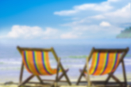 Blur beach chair on sand beachの写真素材