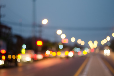 abstract blurred bokeh image of traffic jam at night