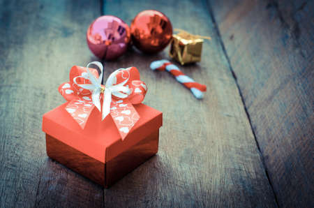 gift box on wooden background.の写真素材