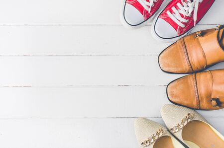 Placed on a white wooden shoe styles - lifestyles