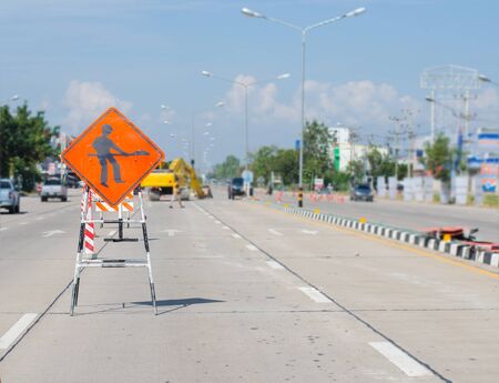 Signs warning Road repairsの写真素材