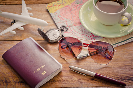 Tourism planning and equipment needed for the trip.の写真素材