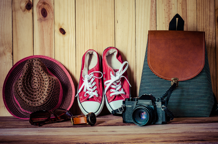 Clothing for women on the wooden floorの写真素材