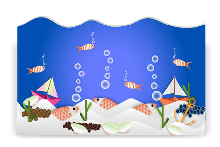 Animal picture underwater world - vector illustration, paper art styleのイラスト素材