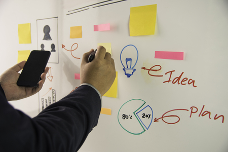 Businessmen are presenting marketing plans and action plans as they are prepared.の写真素材