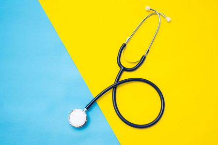 Top view for medical headphones on a colorful background.の写真素材
