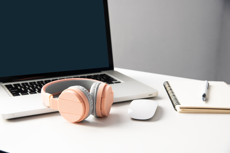 Headphone and laptopの写真素材