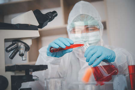 Scientists are researching vaccines against viruses in the laboratory of medicine science education...
