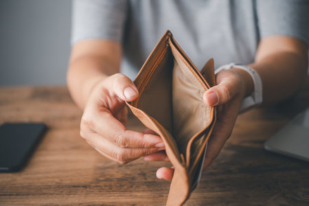 Empty money in wallet, concept money deficit, money is not enough , Unemployment, poverty.