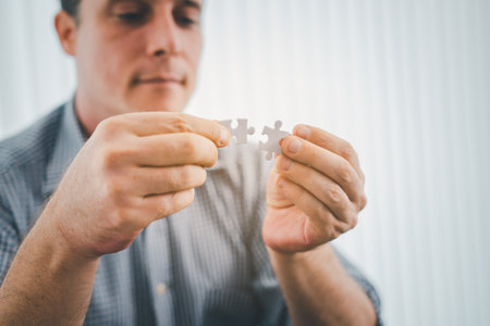 Business people are taking puzzles to connect. Ideas about building a business network.