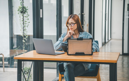 Female programmer working on coding, software development and web design.Concept technology development.の写真素材