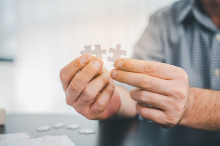 Business people are taking puzzles to connect. Ideas about building a business network.