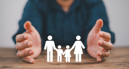 Hand protecting icon family with life insurance,life insurance for family security,secure your...