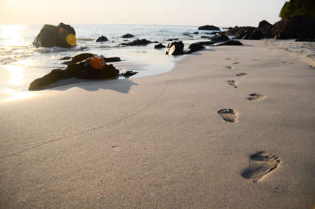 footprints on the beachの写真素材