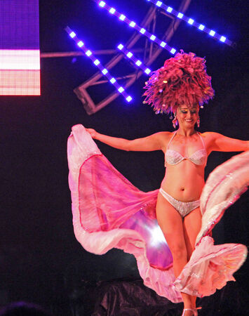 An entertainer dancing on stage at a carnaval in Playa del Carmen, Mexico 10 Feb 2013 No model releae Editorial use onlyのeditorial素材