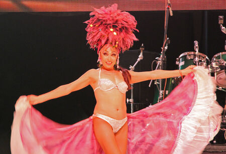 An entertainer dancing on stage at a carnaval in Playa del Carmen, Mexico 10 Feb 2013 No model...
