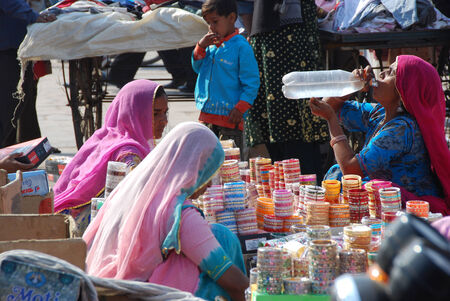 Women at a market in Jodhpur, India 08 Jan 2009 No model release Editorial use onlyのeditorial素材