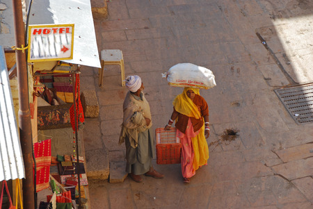 People walking along a street in Jaisalmer, India 31 Dec 2008 No model release Editorial use onlyのeditorial素材