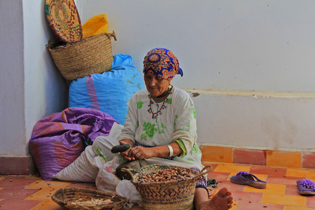 A woman working at a market in Massaoud, Morocco 22 Jul 2013 No model release Editorial use onlyのeditorial素材