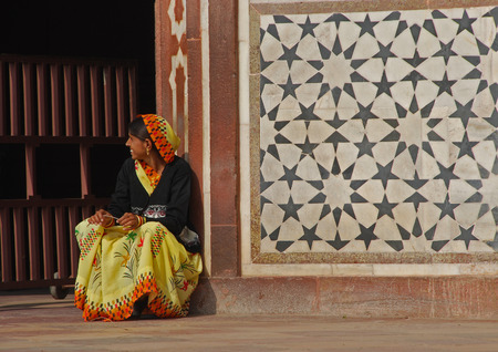 A woman sitting on a street in Agra, India 14 Jan 2009 No model release Editorial use onlyのeditorial素材
