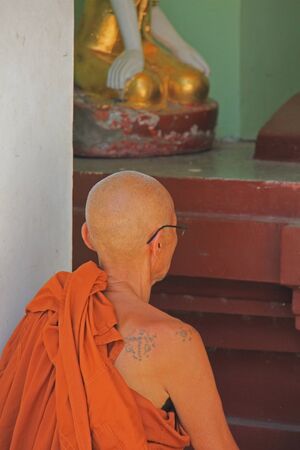 A Buddhist monk at a monastery in Myanmar Feb 2015 No model release Editorial use onlyのeditorial素材