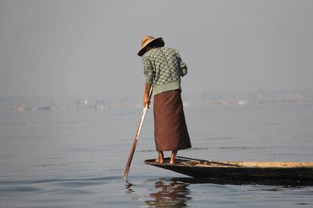 A man fishing on Inle Lake in Myanmar Feb 2015 No model release Editorial use onlyのeditorial素材