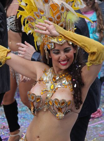 A dancer performing at a carnaval parade in Loule, Portugal 28 Feb 2017 No model release Editorial use onlyのeditorial素材