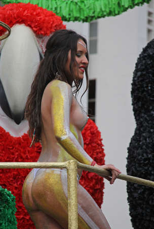 A dancer performing at a parade during a carnaval in Loule, Portugal 28 Feb 2017 No model release Editorial use onlyのeditorial素材