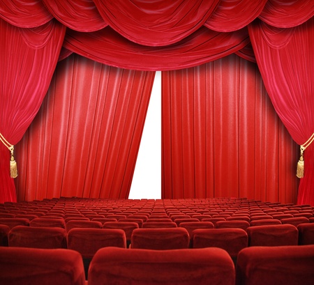 classic cinema with red seatsの写真素材
