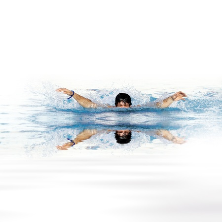man swims in swimming pool man swims in swimming pool
