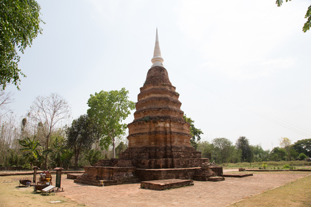 Ancient old brick Pagoda in Temple of Thailand.の写真素材