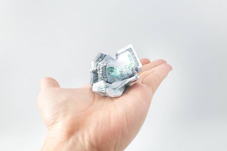 Bank note dollar disastrously on hand, lost monet concept.の写真素材