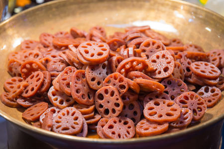 Sweet Lotus root or Water lily root ,Thai dessert and Chinese herbal.の写真素材