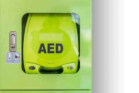 An automated external defibrillator (AED) activate heart attack machine.
