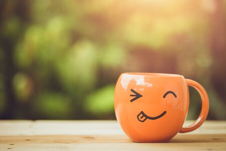 morning happy drink coffee vintage color tone.の写真素材