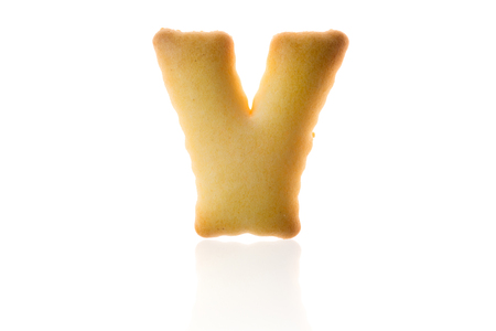 Letter Y Cookie Biscuit english capital font isolated on white with path.の写真素材