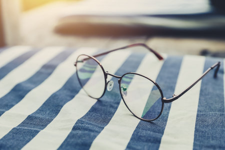 Vintage Eye ware Glasses clear lens with morning sunlight.の写真素材