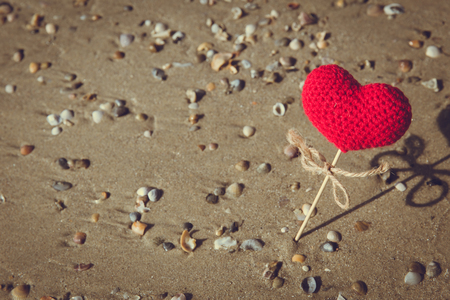 heart on the beach, summer sea love sand for travel background.の写真素材