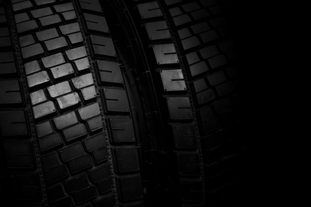 Truck Tyre, black rubber pickup wheel new shiny car tire for backgroundの写真素材