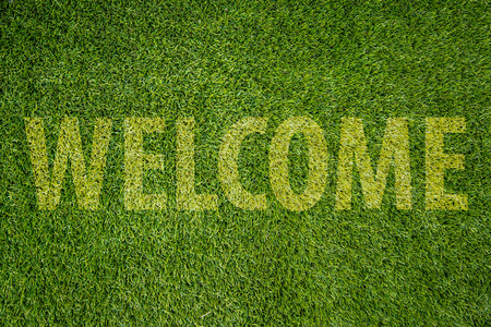 green grass carpet welcome word.の写真素材