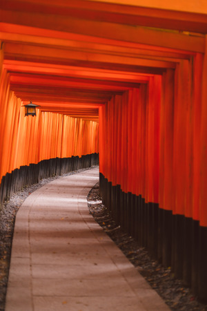 Fushimi Inari Taisha Torii Gates. Popular Kyoto travel landmark Fushimi inari Shrine is located in Kyoto Japan. Important aged historic place Shinto style shrine in vertical.のeditorial素材