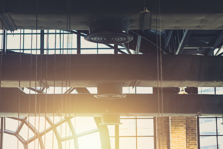 Industrial Factory concept for background, Air duct, Danger and the cause of pneumonia in office man.の写真素材