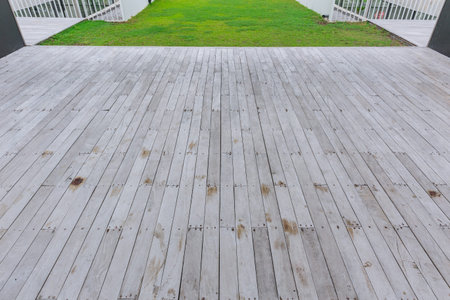 wood floor deck outdoor space modern home design.の写真素材