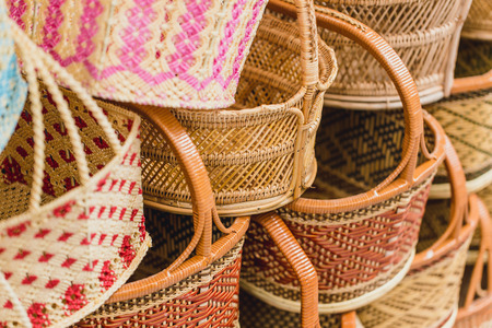 Handcraft woven Basket product of Thailand OTOP Shop SME best Thai quality for sale.の写真素材