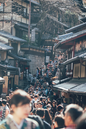 KYOTO. JAPAN - November 16 2016: a lot of tourist people walking in the street at Kyoto  to shopping and visit historic ancient city of Japan.のeditorial素材